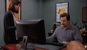 Ron Swanson tossing the printer